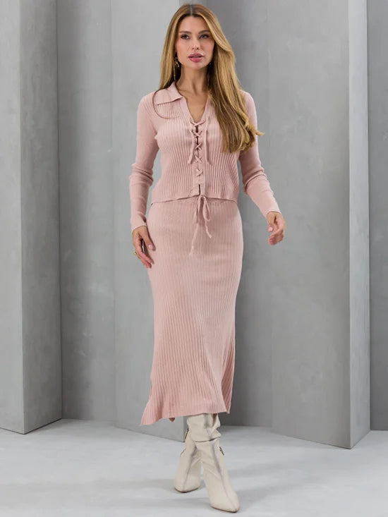 Conjunto Feminino Tricot Modal Blusa e Saia