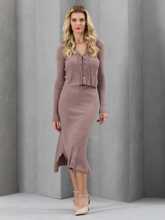 Conjunto Feminino Tricot Modal Blusa e Saia