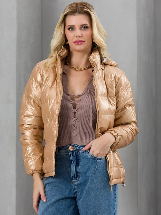 Jaqueta Feminina Nylon Puffer Metalizada