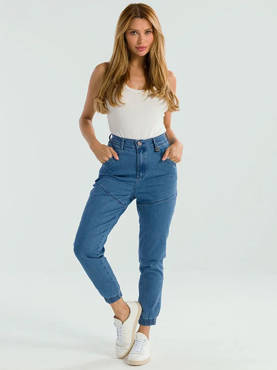 Calça Feminina Jeans Slouchy Barra Elástica