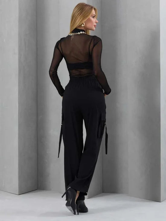 Calça Feminina Viscose Parachute Bolso Cargo