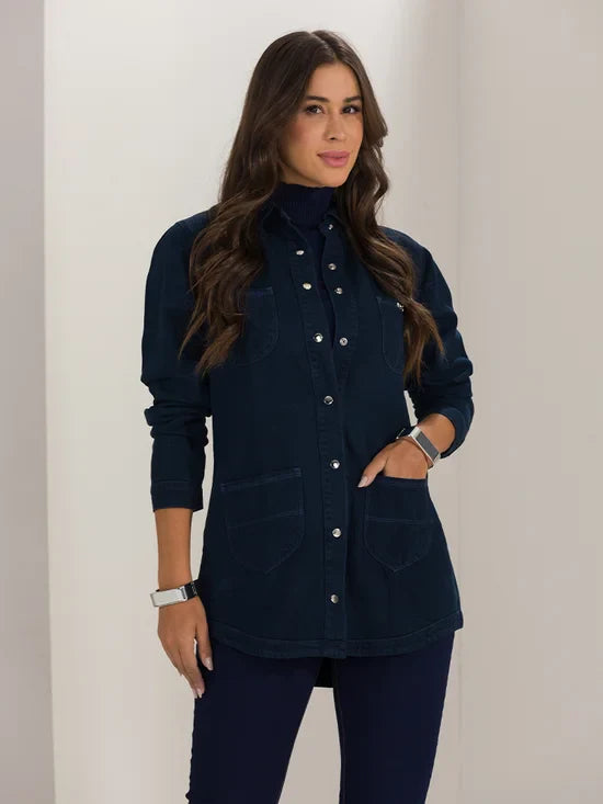 Camisa Shacket Feminina Jeans Alongada