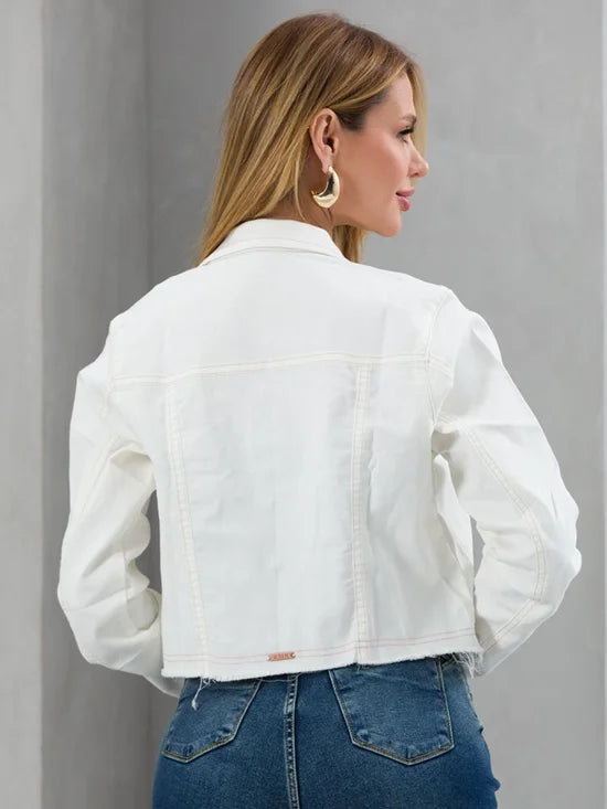 Jaqueta Feminina Cropped Jeans com Bolsos