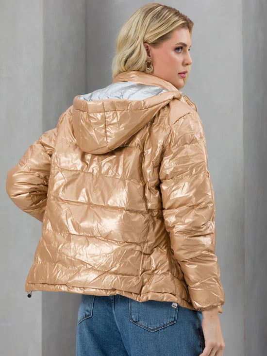 Jaqueta Feminina Nylon Puffer Metalizada