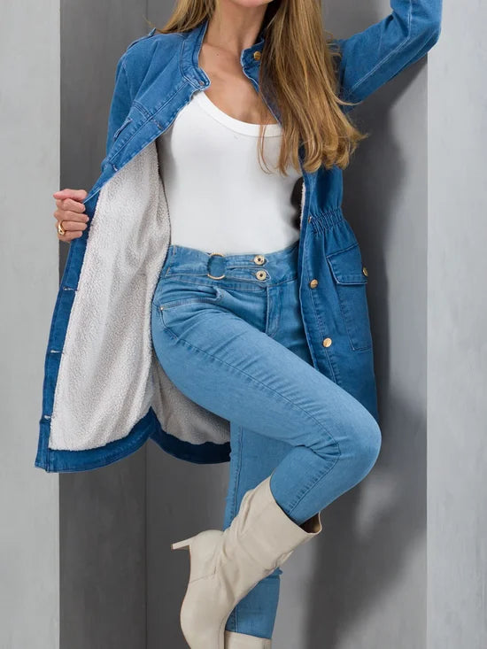 Parka Feminina Jeans Forro Peluciado