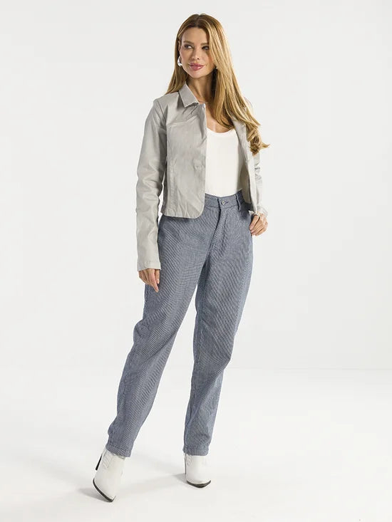 Blazer Cropped Feminino Jeans Metalizado