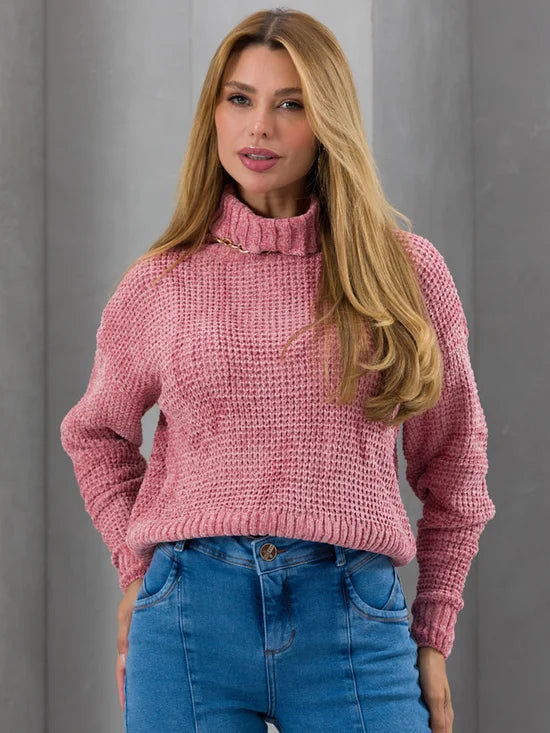Blusa Feminina Tricot Gola Alta Fio Mousse