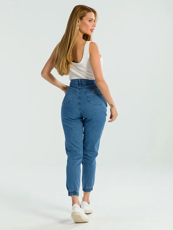 Calça Feminina Jeans Slouchy Barra Elástica