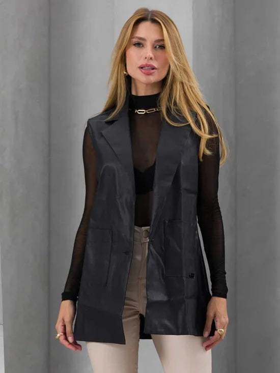 Colete Feminino Jeans Oversized Metalizado