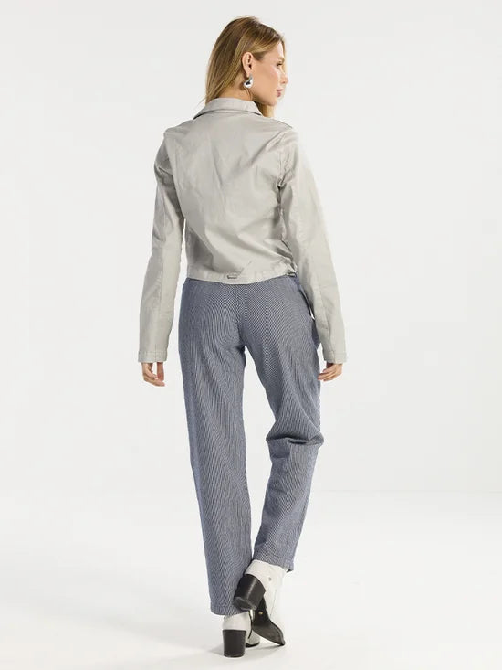 Blazer Cropped Feminino Jeans Metalizado