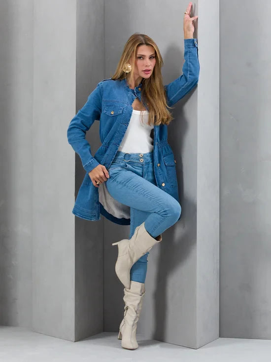 Parka Feminina Jeans Forro Peluciado