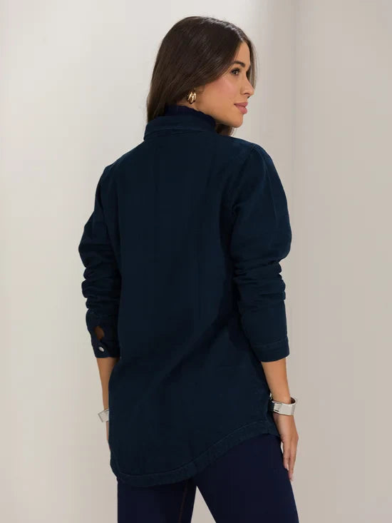 Camisa Shacket Feminina Jeans Alongada