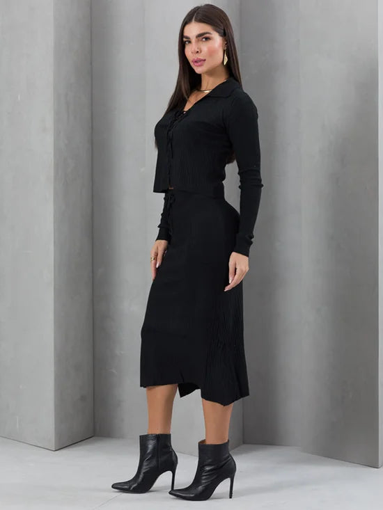 Conjunto Feminino Tricot Modal Blusa e Saia