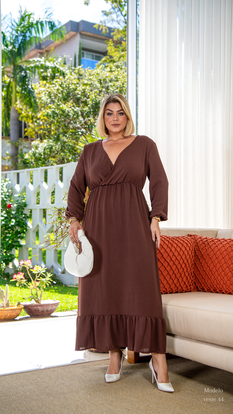 Vestido Longo Plus Size Manga Longa Zérya
