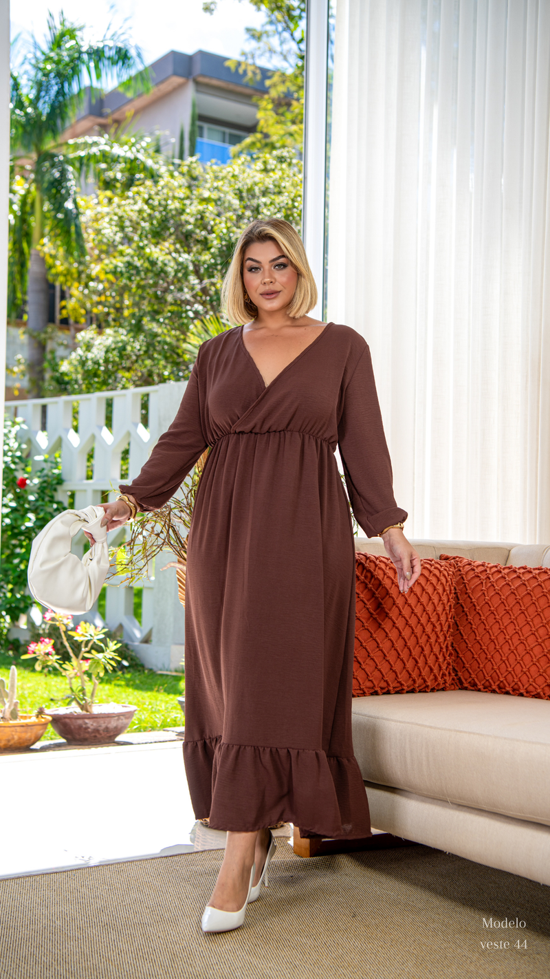 Vestido Longo Plus Size Manga Longa Zérya