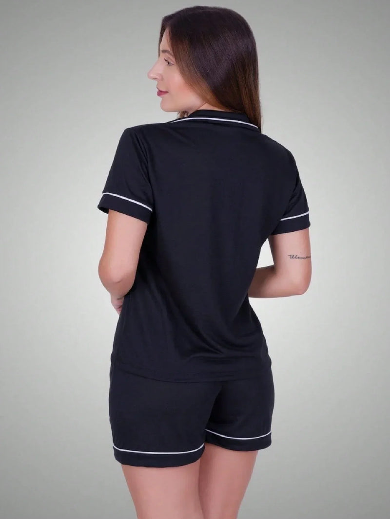 Pijama de Gola e Short com Botões