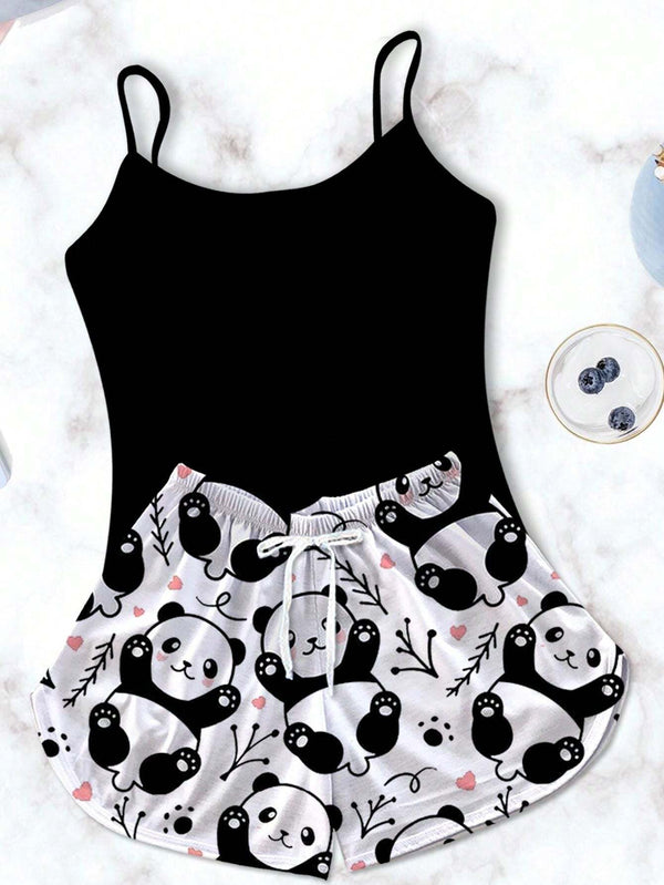 Conjunto Pijama Feminino Baby Doll Preto Pandinha Preto