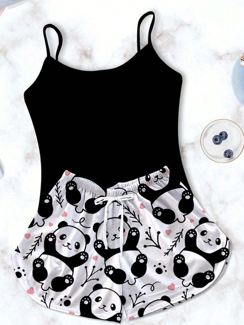 Conjunto Pijama Feminino Baby Doll Preto Pandinha Preto