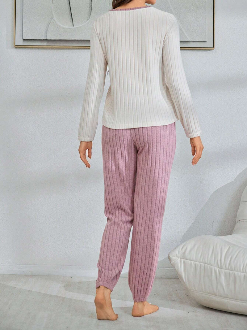 Conjunto de Pijama Macio com Bordado de coração para inverno