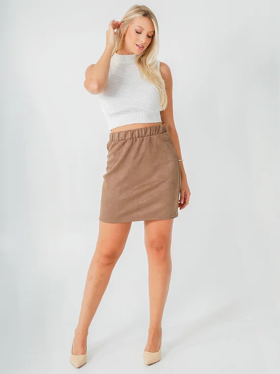 Saia Feminina Curta Suede Elástico na Cintura