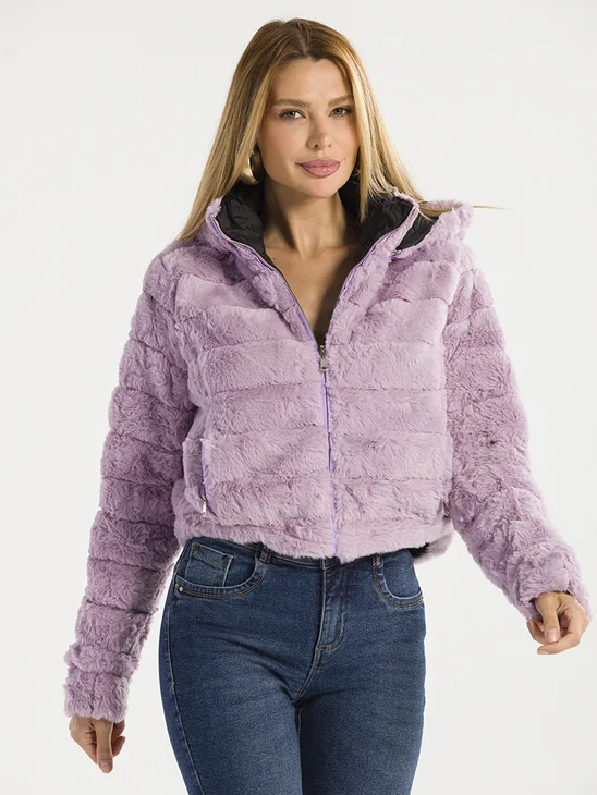 Jaqueta Cropped Feminina Peluciada Dupla Face -FV Zérya