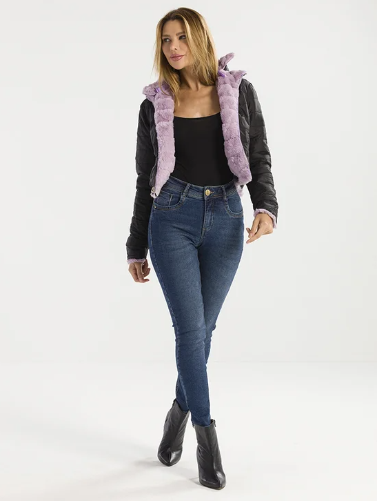 Jaqueta Cropped Feminina Peluciada Dupla Face -FV Zérya