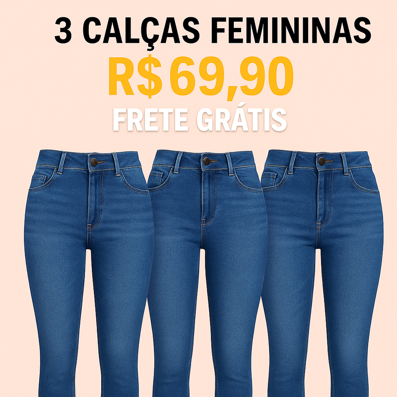 KIT 3 Calças Feminina Jeans Cropped Confort