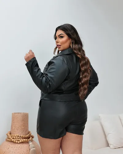 Jaqueta Couro Fake Plus Size G1 G2 G3 Estilosa - Zérya