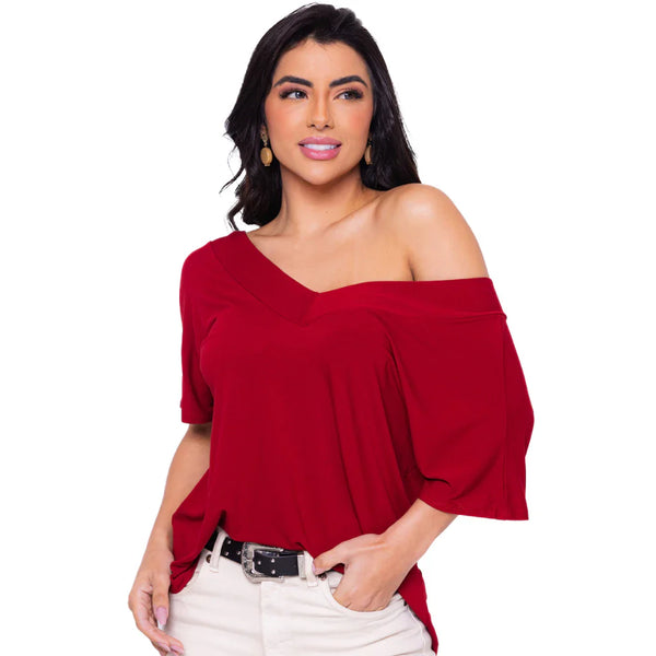 Camisa Versátil Tecido Leve Estilo Gola V