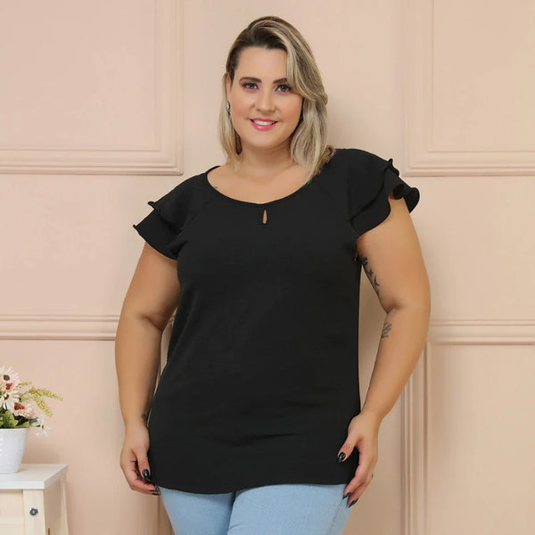 Camisa Plus Size Manga com dois babados