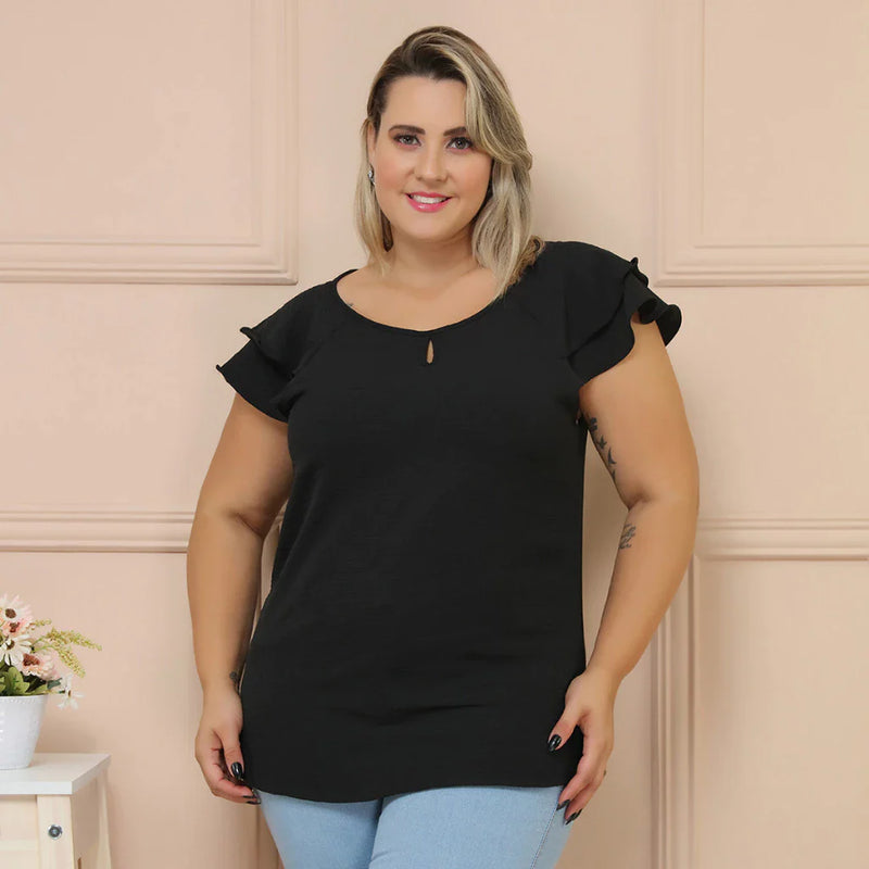 Camisa Plus Size Manga com dois babados