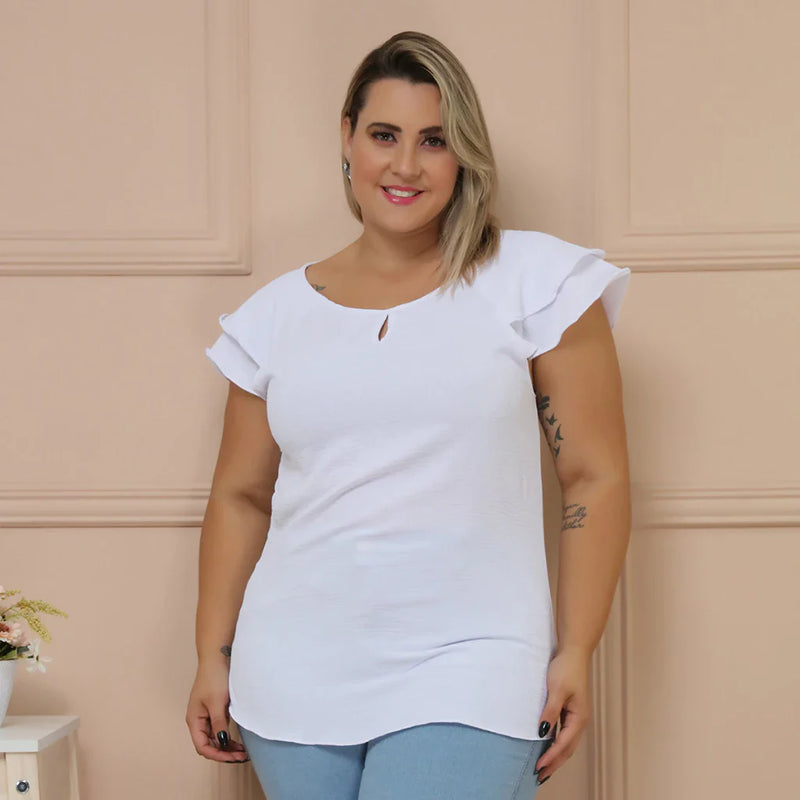 Camisa Plus Size Manga com dois babados