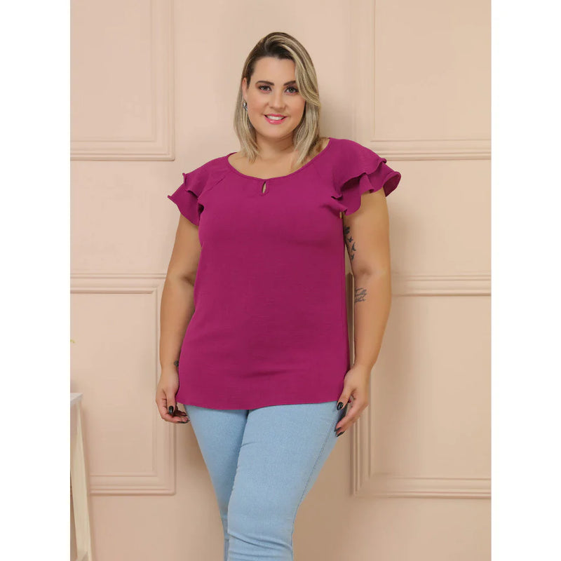 Camisa Plus Size Manga com dois babados