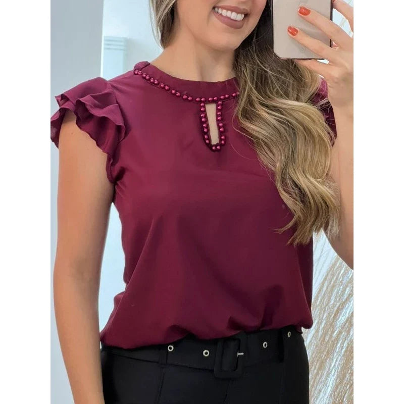 Camisa Crepe Gola com Pérolas