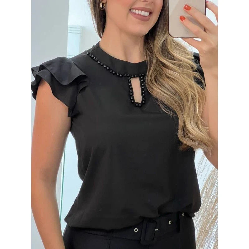 Camisa Crepe Gola com Pérolas