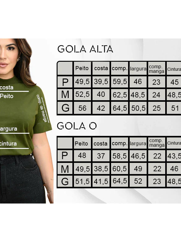 Camisa Gola alta lisa 100% ALGODÃO