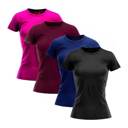 Kit 4 Camisetas Femininas Dry Fit Academia Corrida Treino Caminhada Poliéster