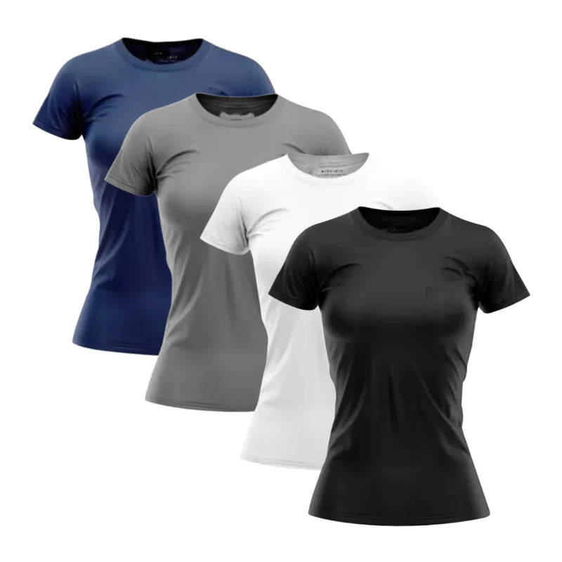 Kit 4 Camisetas Femininas Dry Fit Academia Corrida Treino Caminhada Poliéster