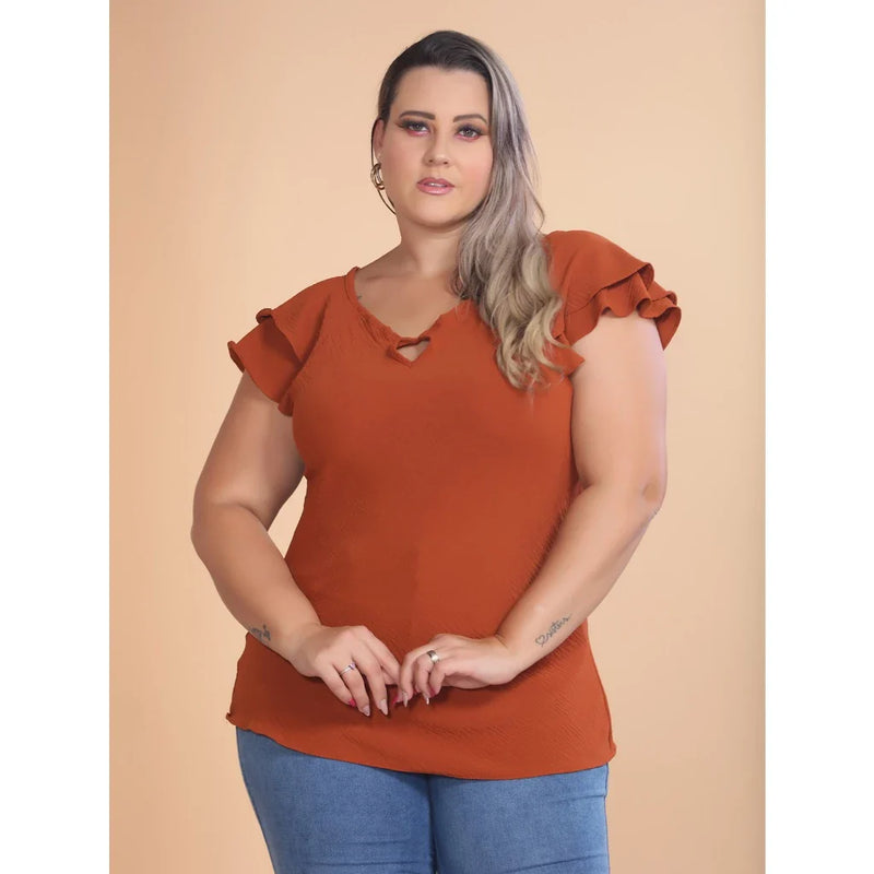 Camisa Plus Size Manga com dois babados