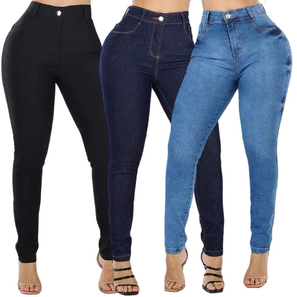 Calça Feminina Jeans Kit Com 2 Peças Skinny Cintura Alta Com Lycra Levanta Bumbum Lançamento
