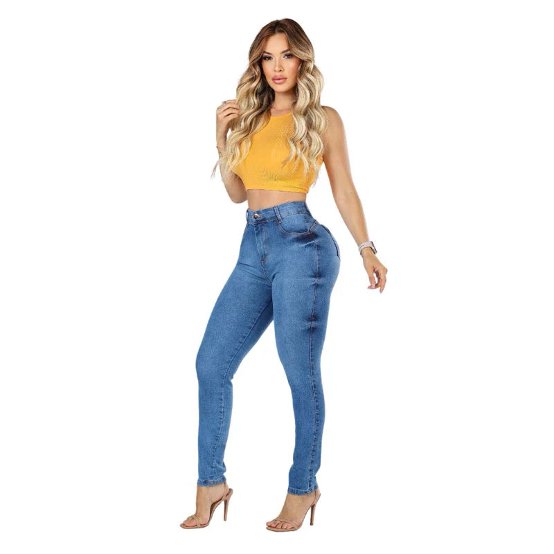 Calça Feminina Jeans Kit Com 2 Peças Skinny Cintura Alta Com Lycra Levanta Bumbum Lançamento