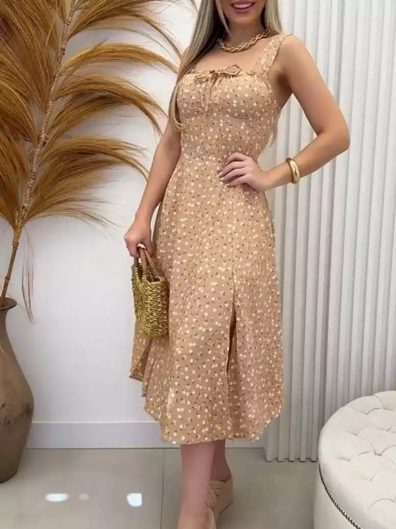 Vestido Feminino Mídi Romântico Estampa Floral