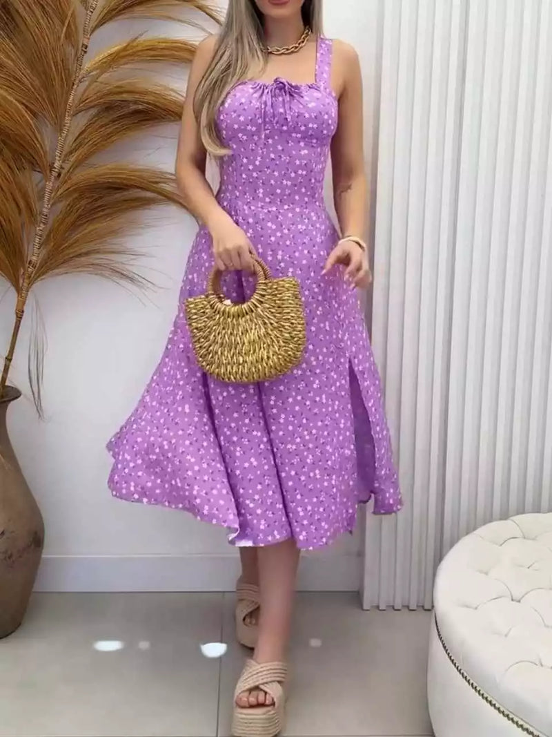Vestido Feminino Mídi Romântico Estampa Floral