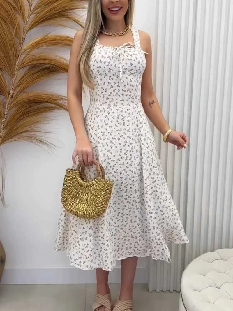 Vestido Feminino Mídi Romântico Estampa Floral
