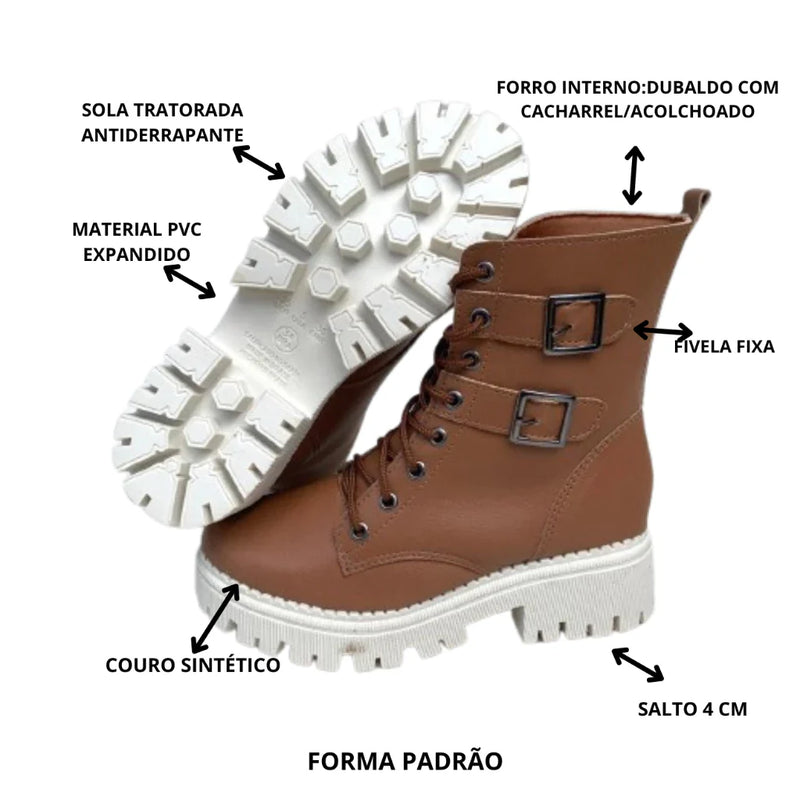 Coturno com Fivela Sola Tratorada Cano Curto