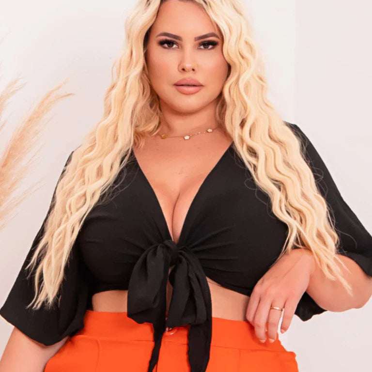Camisa Plus Size de Amarrar Manga Flare G1 G2 G