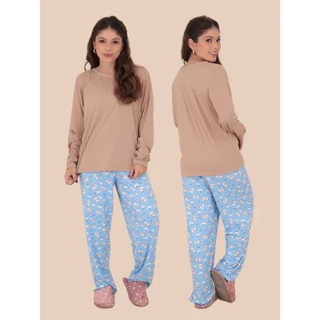 KIT 3 Pijamas Feminino Sonho Manga Longa Felpado Inverno
