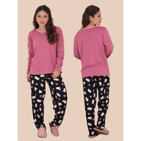KIT 3 Pijamas Feminino Sonho Manga Longa Felpado Inverno
