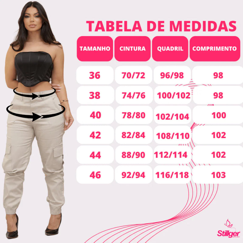 Calça Cargo Feminina Jogger Com Bolso Lateral Bege