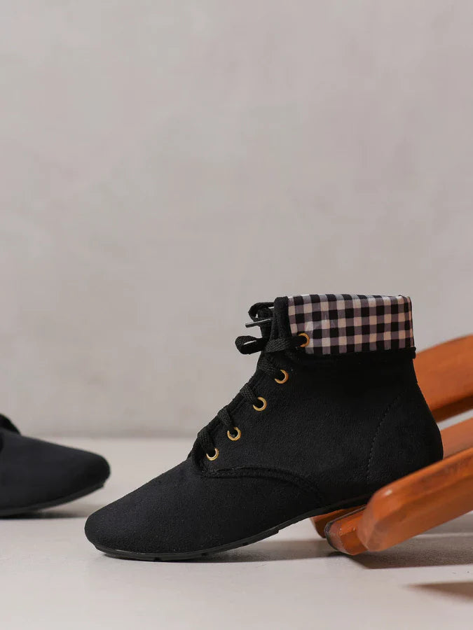 Bota Coturno Camurça Xadrez